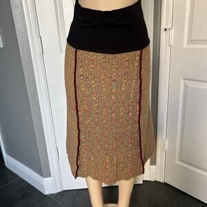 Green 3 Knit Midi Skirt Foldover Waist USA Made Multicolor Textured